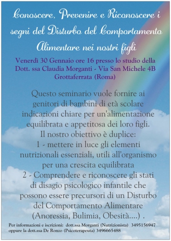 Conoscere, Prevenire e Riconoscere i segni del Disturbo del Comportamento Alimentare nei nostri figli